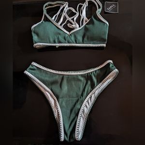 NWT green and white bikini size small